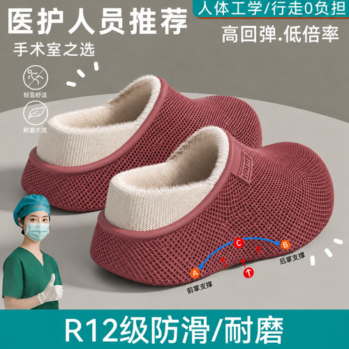 冬季女款加绒保暖防滑包头棉拖