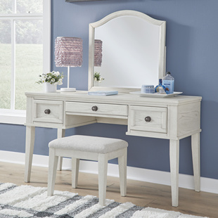 B742 复古梳妆台双抽屉白色化妆桌带妆凳 Ashley爱室丽家居 美式