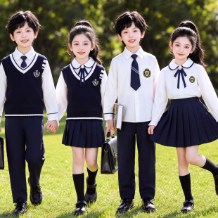 英伦学院风校服套装小学生毛衣马甲三件套秋冬新儿童班服幼儿园服
