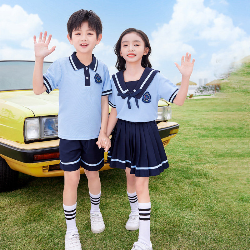 英伦学院风校服套装中小学生夏季新男女儿童年级班服蓝色幼儿园服