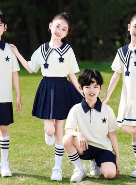 海军风白色演出服小学生夏季校服新儿童班服毕业表演服幼儿园服