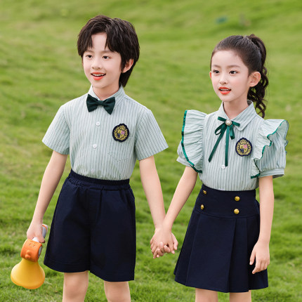 英伦学院风校服套装小学生夏季新荷叶边幼儿园合唱演出服儿童班服