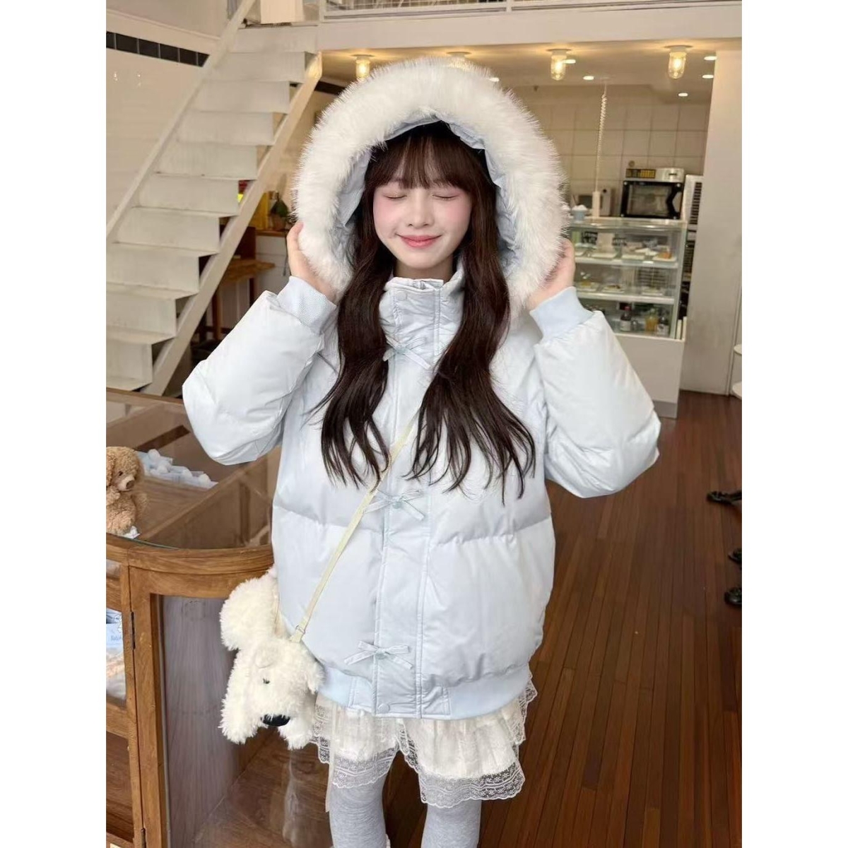 2025冬季新款蓝色甜美蝴