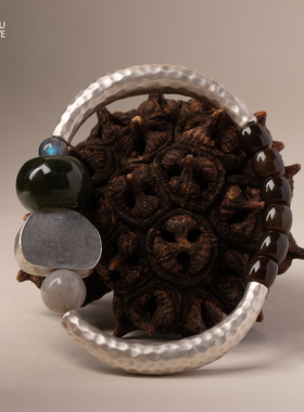 由子野丨雕塑丨原创天然和田玉手镯925银手串女国风轻奢小众手饰