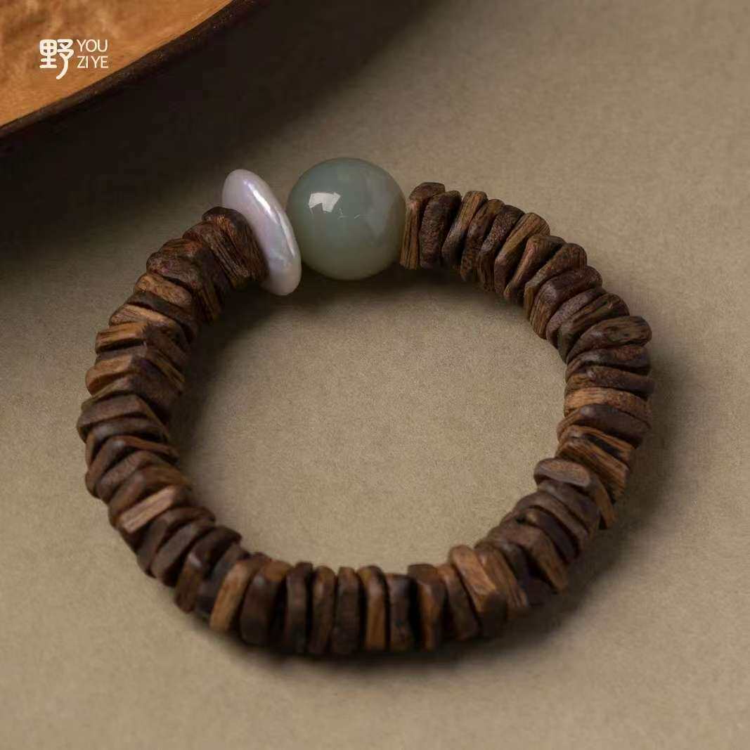 由子野天然和田玉珍珠沉香手串
