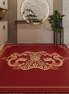 过年红色皮革入户门地垫可擦洗门口玄关防滑脚垫耐脏免洗喜庆地毯