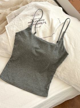 固定杯免穿内衣外穿内搭可调节肩带美背灰色带胸垫吊带背心女夏