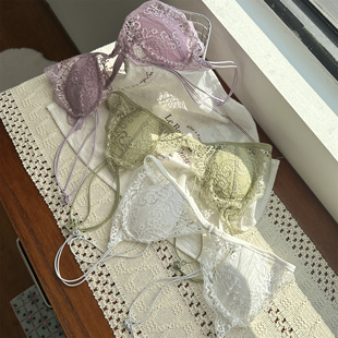 蕾丝三角杯内衣兔耳杯细肩带美背文胸 夏季 泽衣壹品 前扣蕾丝