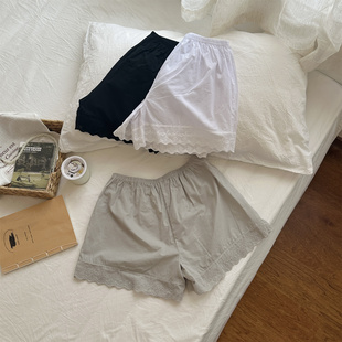 夏天薄款防走光安全裤女棉麻花边居家短裤睡裤保险裤打底裤