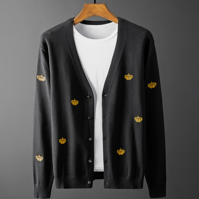 男装刺绣开衫春秋季外套情侣款针织衫宽松休闲上衣小清新厚毛衣潮