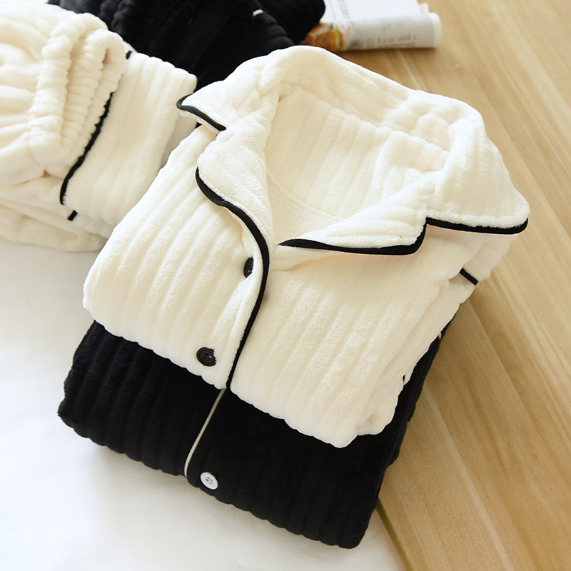 情侣法兰绒加厚家居服睡衣加绒