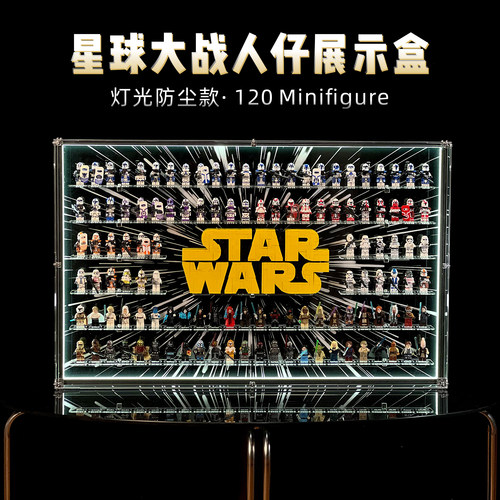 适用于乐高星球大战大型人仔120格大容量挂墙相框灯光防尘展示盒