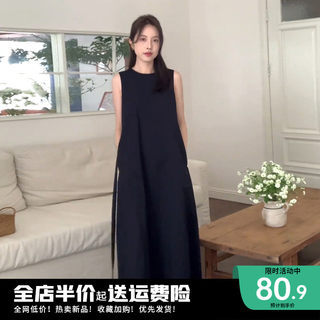 赫本风黑色无袖连衣裙子女夏季2024新款茶歇法式小众设计绝美长裙