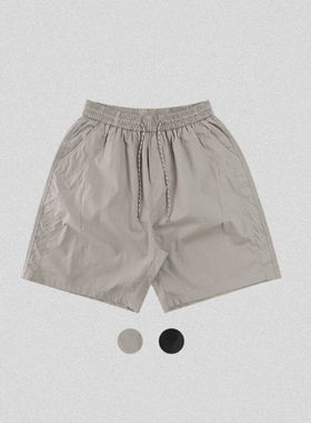 edge studio 边缘工作室 松紧腰宽松美式纯棉纯色五分裤短裤夏男