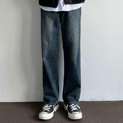 ONUN 复古水洗做旧宽松直筒牛仔裤cleanfit休闲显瘦深蓝休闲长裤