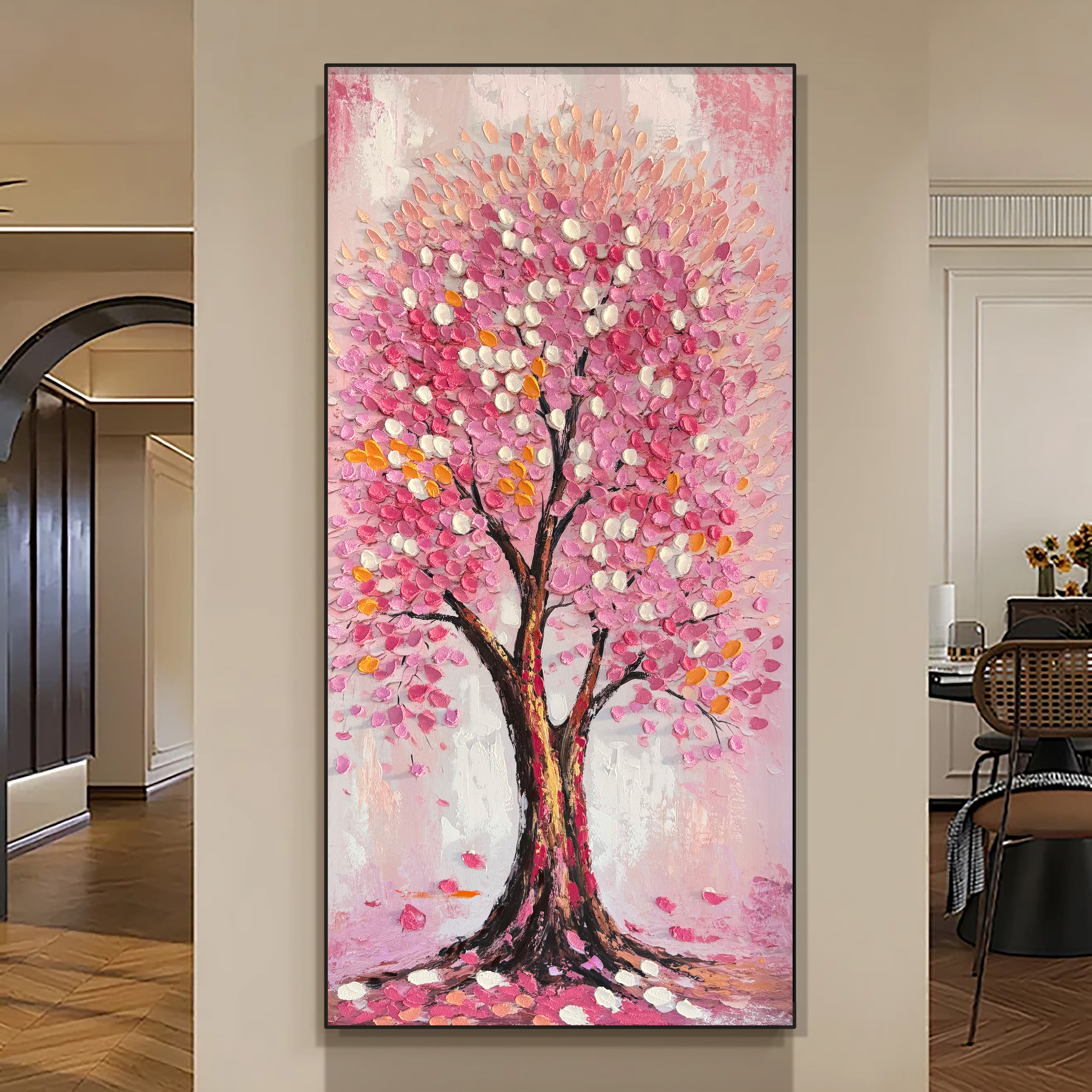 【发财树】新款发财树立体肌理新中式轻奢美式玄关客厅装饰挂画图片
