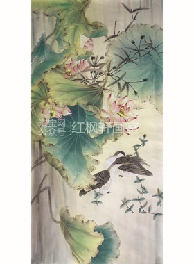 红枫轩画室工笔画白描底稿荷花花鸟四尺国画宣纸手绘稿可直接上色