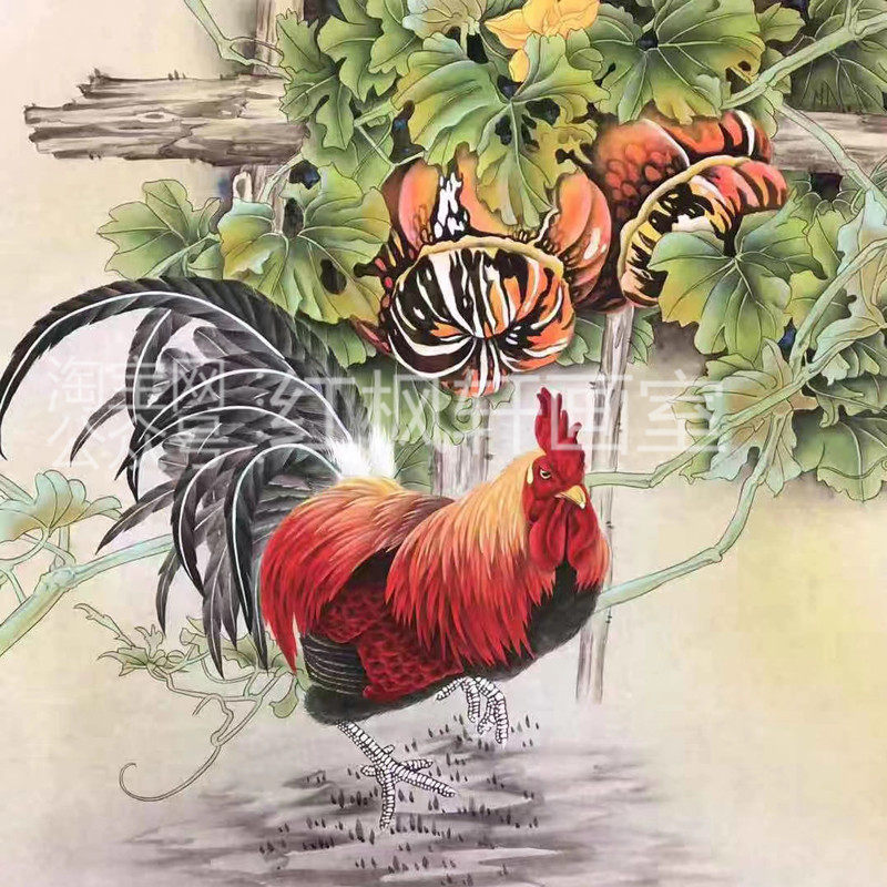 优质工笔画白描底稿动物公鸡南瓜荔枝玉米柿子葡萄国画宣纸手绘稿