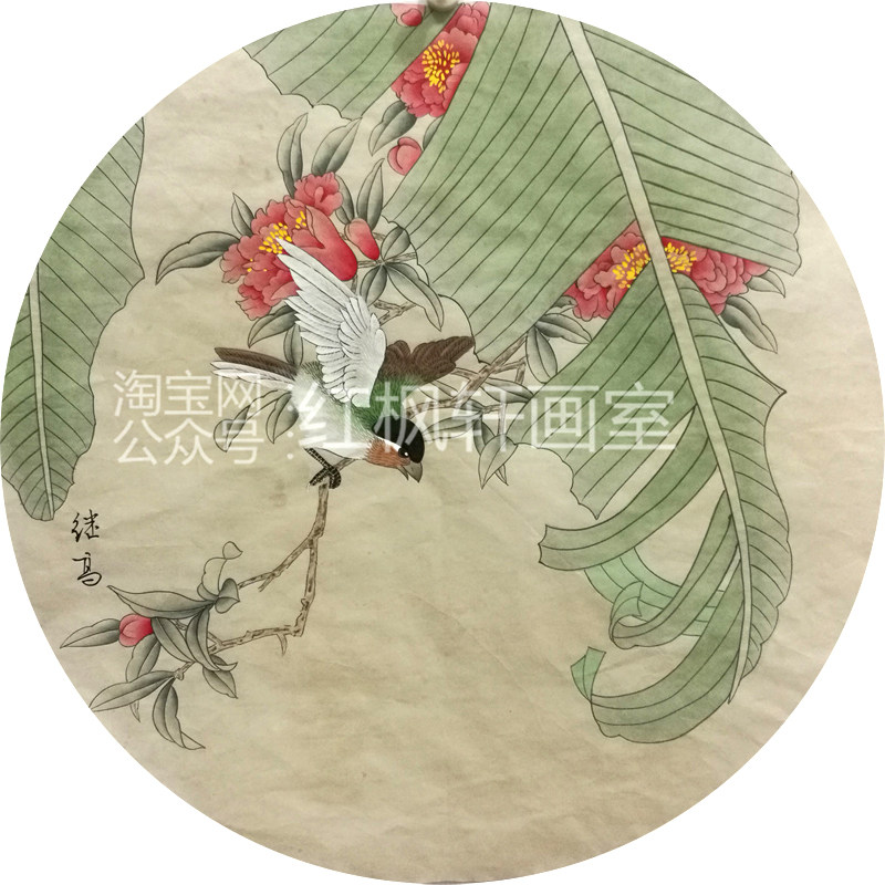 工笔花鸟画白描底稿芭蕉小鸟初学者入门熟宣纸勾线毛笔画画手绘稿