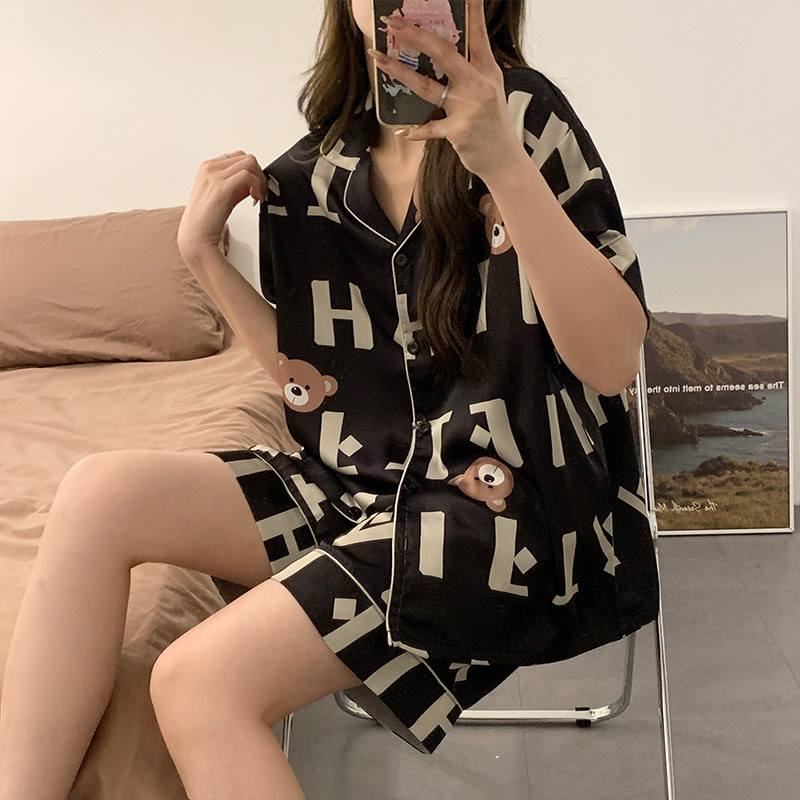 冰丝睡衣女款夏季2025新款短袖短裤卡通高级感丝绸夏天家居服薄款