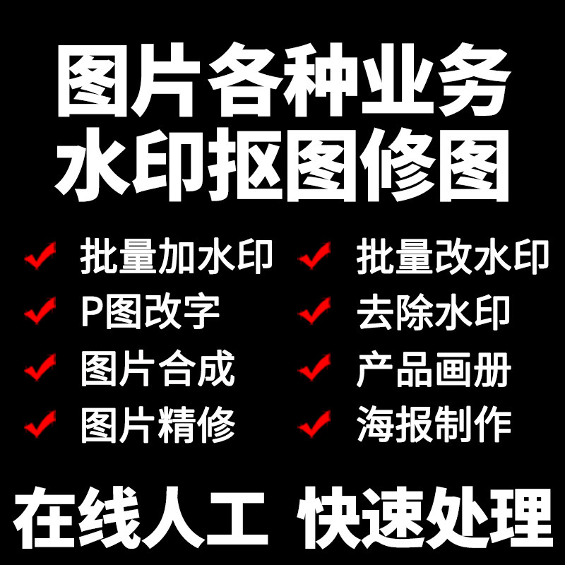 图片批量加水印修图改字照片去水印改水印PDF产品抠图P图相机