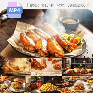 高清炸鸡腿翅汉堡薯条可乐升格慢动作宣传广告脆皮奥尔良视频素材