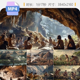 高清原始人原始社会远古部落农耕文明母系父系氏族洞穴群视频素材