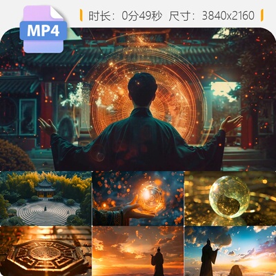 高清八卦阴阳太极五行图奇门遁甲阵法易经中国风武侠视频素材