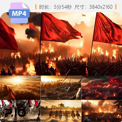 高清古代战场千军万马金戈铁马万箭齐发两军交战悲壮阵地视频素材