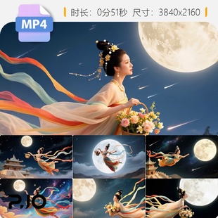 高清嫦娥奔月月宫仙子飞天献瑞唯美意境国风神话浪漫星空视频素材