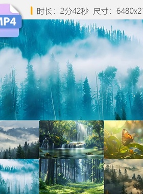 高清森林大自然丁达尔光蝴蝶下雨树叶萤火虫山川绿色溪流视频素材