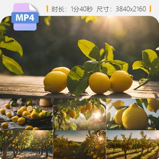 高清4K柠檬园空镜柠檬树阳光唯美晨曦全景成熟丰收新鲜视频素材