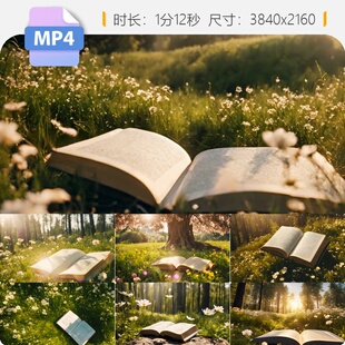 高清阳光书本草地宁静时光树叶摇曳读书心灵智慧知识海洋视频素材