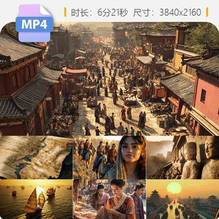 高清大唐盛世丝绸之路长安敦煌古代集市汉服贸易西域文化视频素材