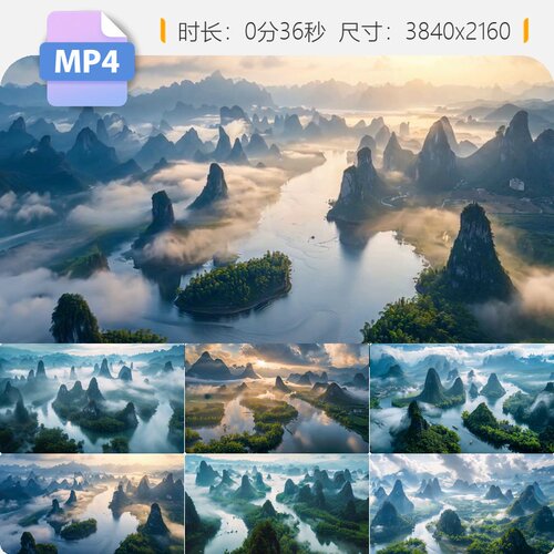 高清桂林山水广西中国风光漓江阳朔航拍田园乡村唯美意境视频素材