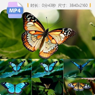 高清唯美蝴蝶扇动翅膀飞舞效应升格慢镜头热带雨林质感视频素材