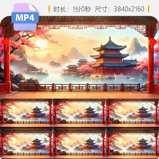 高清4K中国风戏曲宫廷舞台背景led大屏素材喜庆传统红色视频素材