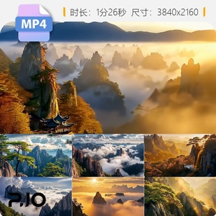 高清中国黄山市日出云海延时唯美空镜头壮丽山川航拍仙境视频素材