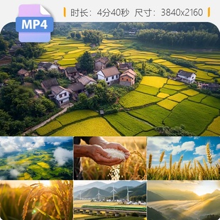 高清农业水稻小麦丰收稻田粮食作物生长成熟农村乡村振兴视频素材