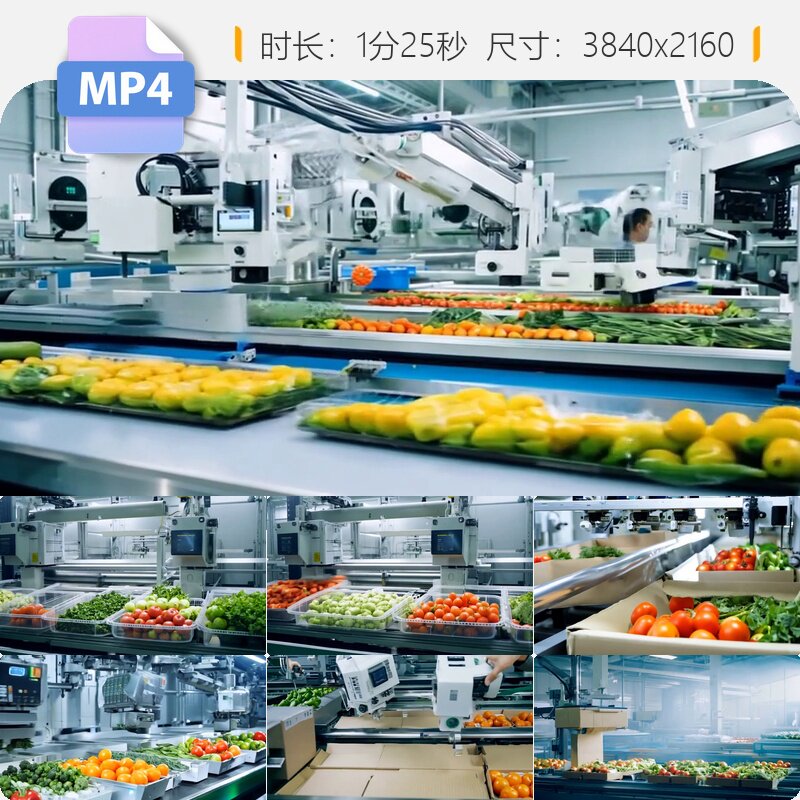 高清智慧蔬果加工分拣农业机器人人工智能自动化流水线车视频素材