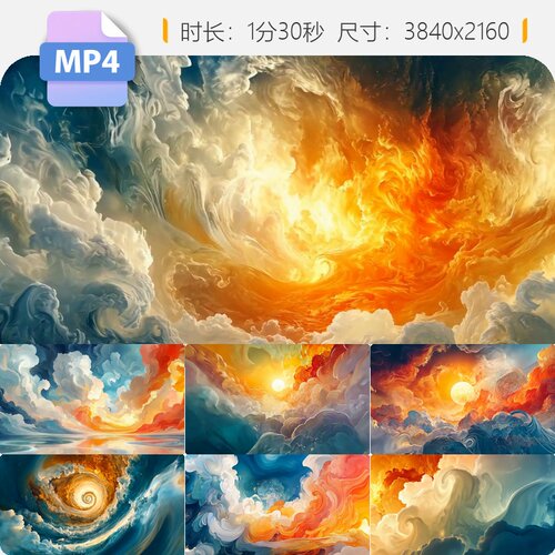 高清七彩祥云古风神话故事背景天空晚霞中秋节传统瑞光视频素材