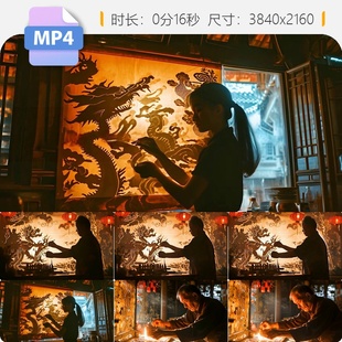 高清皮影戏龙年春节龙图腾刺绣民间艺术传统表演故事文化视频素材