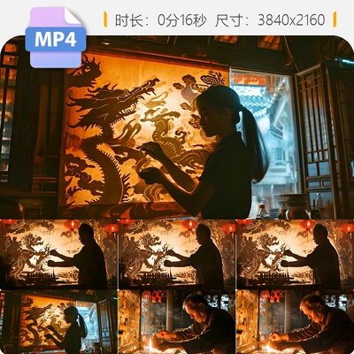 高清皮影戏龙年春节龙图腾刺绣民间艺术传统表演故事文化视频素材