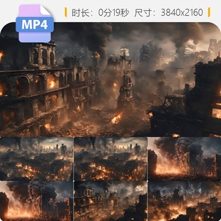 高清城市灾难爆炸建筑倒塌废墟世界末日3d虚拟舞台背景视频素材