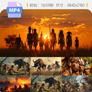 高清原始部落狩猎生活石器时代父系社会穴居野人图腾酋长视频素材