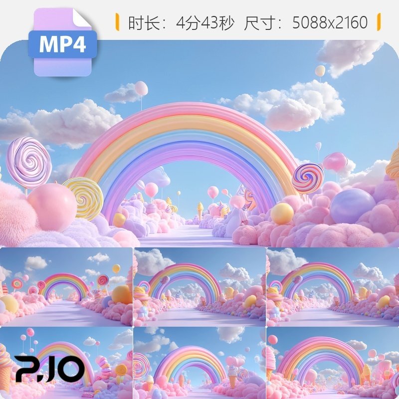 高清六一儿童节糖果彩虹梦幻世界甜蜜乐园美可爱棉花糖视频素材