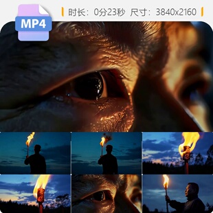 高清傍晚举火把男人背影眼睛特写火焰燃烧探索者眺望使命视频素材