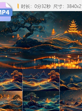 高清古典山水戏曲中国墨背景LED大屏晚会节目投影视频素材