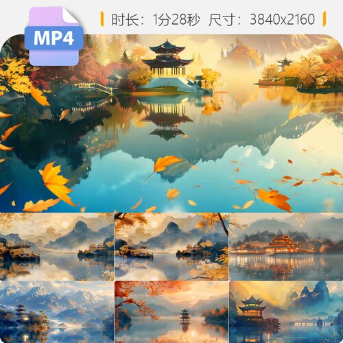 高清4K中国风古风山水背景水墨开场视频江南意境梨花颂舞蹈素材