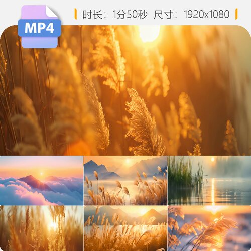 高清6K宽屏芦苇夕阳唯美金黄飞舞摇摆江畔秋日伤感怀旧视频素材